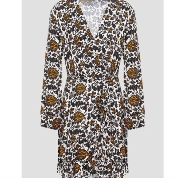 Sandro Dami Dress Mini Short Printed Gathered Paisley Floral White Size 34 US 0 - Picture 1 of 12